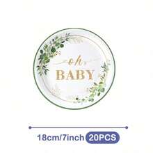 植物主题 Oh Baby 一次性餐盘、餐巾纸和杯子套装，可供 20 位客人使用。这款一次性派对用品套装（包括餐盘、餐巾纸和杯子）非常适合生日派对、婚礼和家庭野餐。 - 查看 11