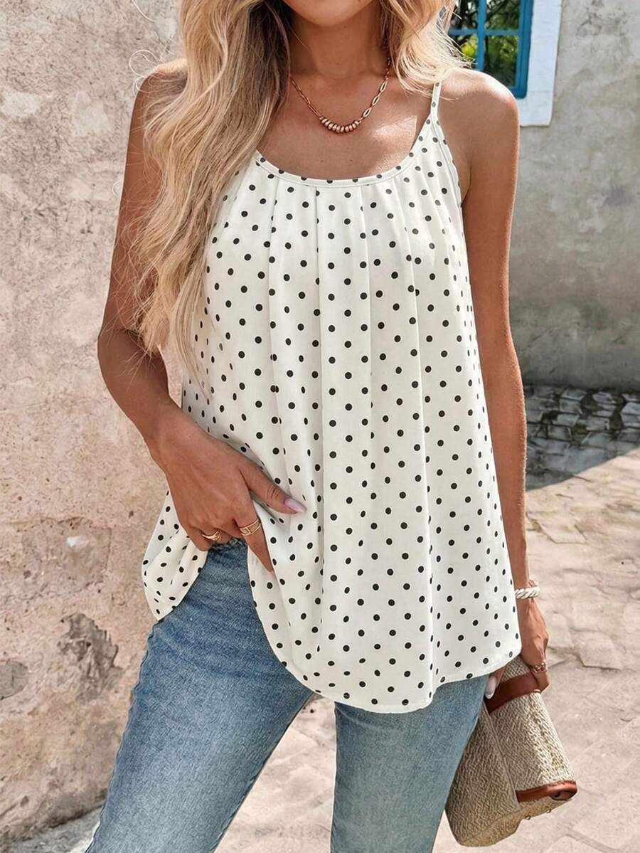 EMERY ROSE Blusa sin mangas de cuello redondo con pliegues y lunares, suelta, para verano - Multicolor - Ver 1