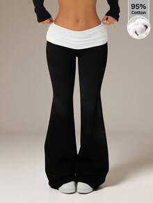SHEIN PETITE Women's Contrast Striped Drawstring Casual Straight Leg Pants, Versatile For Spring/Summer, Includes Built-In Undershorts - Black and White - View 8