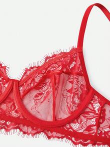 2pcs Set Mature Burgundy Lace Patchwork Lingerie Set - Red - View 8