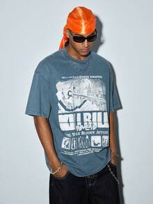 Modcrash Vintage Distressed Snow Flake Print T-Shirt, Spring/Summer - Blue - View 5