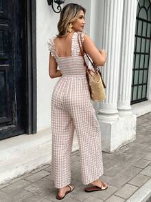 Serisse Bộ áo liền quần kẻ caro thường ngày dành cho nữ - Màu be - Xem 2
