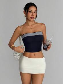 SHEIN HypeZone Áo croptop thể thao kẻ sọc dành cho nữ - Màu xanh hải quân - Xem 5
