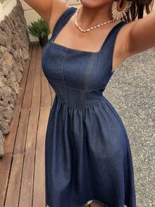 DAZY Vestido de mezclilla casual para mujer, adecuado para vestidos de verano de primavera y vacaciones - Azul - Ver 6