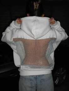INAWLY Women's Casual Sexy Backless Mesh Sweatshirt - White - View 1
