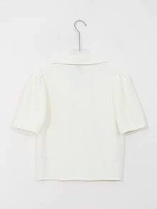 DAZY Camiseta De Manga Abullonada Y Tejido De Punto Acanalado Sólido - Blanco - Ver 6