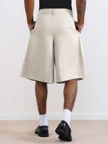 TOKVUE Pantalones cortos casuales plisados con remaches holgados para hombre, beige, estilo urbano de verano para escapada urbana, pantalones cortos versátiles de color caqui vintage y modestos para viajes, fiestas, vacaciones y festivales - Albaricoque - Ver 2
