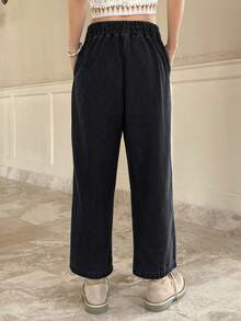 DAZY Elastic Waist Wide Leg Jeans - Black - View 7