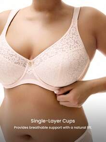 LUVLETTE Plus Pink Lingerie Lounge Curve 全包覆支撑透气钢圈轻薄衬垫轻盈蕾丝粉色优雅透气舒适显瘦文胸 - 淺粉色 - 查看 2