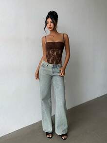 Aloruh Solid Color Lace Backless Camisole Camisole - Coffee Brown - View 4