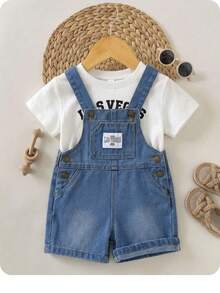 Quần yếm denim màu xanh dương cho bé trai - Rửa trung bình - Xem 9
