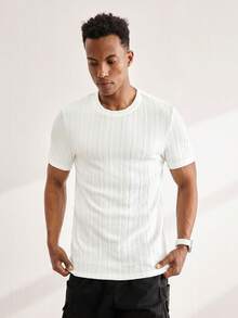 Driftmere Men's Summer Casual Solid Color Textured Short Sleeve T-Shirt Men T-Shirt Summer For Men T Shirt Tops - White - View 4