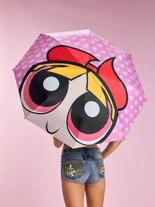 THE POWERPUFF GIRLS X SHEIN 1把印有logo的雨伞，UPF 50+防紫外线，适用于学校、工作、户外和日常使用，专为大学生、高中生、男士和女士设计，附赠烧毁之书 - 粉色 - 查看 3