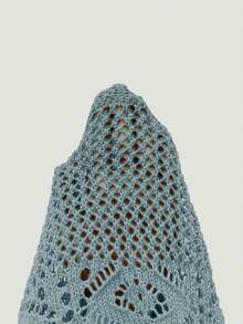 SHEIN LUNE CURVE 大码女式纯色针织镂空系带长袖性感度假夏季薄款罩衫，适合海滩、泳装、防晒 - 青碧色 - 查看 3