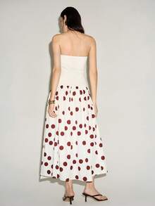 Lumivelle Summer New Women Strapless Backless Polka Dot Floral Dress - White - View 2