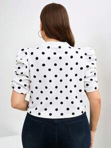 SHEIN Clasi 大码优雅波点针织外套，商务办公通勤，秋季必备 - 白色 - 查看 2