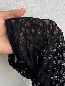 Maweii Quần lửng bó sát gợi cảm bằng ren xuyên thấu khoét lỗ dành cho nữ cỡ lớn, có dây rút và xếp ly. - màu đen - Xem 7