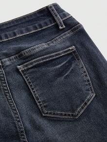 ROMWE Y2K Vintage Casual Washed Patchwork Design Low Waist Women Jeans Everyday Dark Grey Autumn - Medium Wash - View 4