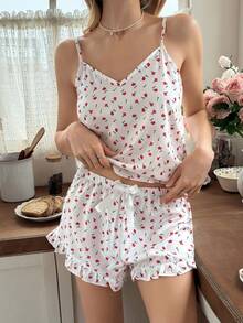 Snug Reverie All-Over Tiny Ditsy Floral Women Camisole Pajama Set - White - View 2