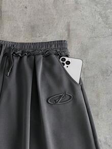 AXEPEAK Quần short nam màu trơn, thêu họa tiết, có túi xéo, kiểu dáng thường ngày. - Xám - Xem 6