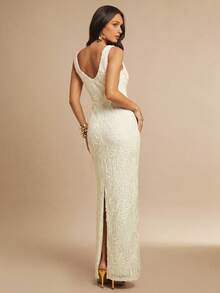 Silquee White Summer Elegant Sexy Classy Bandage Day Party Dinner Date Graduation College Formal Mother Of The Bride Night Dress Embroidered Gown Wedding - Apricot - View 2
