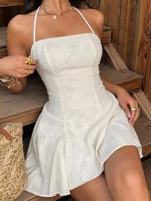 Modelyn 白色露背系带吊带连衣裙 - 白色 - 查看 4