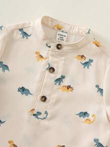 SHEIN Bộ 2 món áo sơ mi cổ đứng và quần dài màu xanh lá cây cho bé trai, thích hợp mặc đi nghỉ mát mùa hè. - Nhiều màu - Xem 8