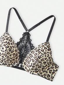 Bella Beso Bộ áo ngực có đệm mút, phối ren họa tiết da báo, kiểu dáng racerback, được chế tác tinh xảo. - Nhiều màu - Xem 6