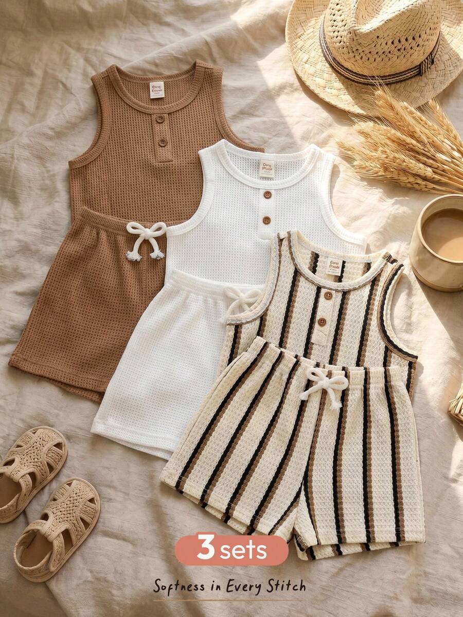 Cozy Pixies 6pcs Baby Boy Vest & Shorts Set - Brown - View 1