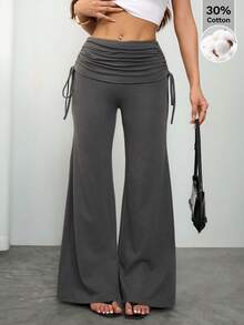 Women's Wide-Leg Pants, High-Waisted Y2K Style Streetwear Pants, Workout Leggings, Jogger Pants, Yoga And Gym Pants, Flared Pants - 深灰色 - 查看 5