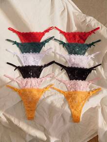 Lullawish 12 Stück/Set romantische, sexy Spitzen-Damen-Tanga, verschiedene Farben - Verschiedenfarbig - Übersicht 1