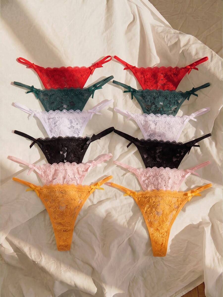 Lullawish 12 Stück/Set romantische, sexy Spitzen-Damen-Tanga, verschiedene Farben - Verschiedenfarbig - Übersicht 1