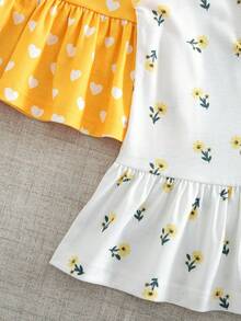 SHEIN 2件/套 女童夏季可愛馬卡龍黃色無袖 Polo 領荷葉邊裙襬圓點印花美人魚裙 休閒運動風 適合公園散步 - 黃色 - 查看 7