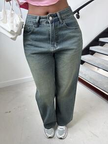 Alexandranx Women's Wide Leg Denim Jeans, Vintage Washed Blue, Long And Loose Fit,Baggy Jeans,Fall Clothes Casual - Medium Wash - View 6