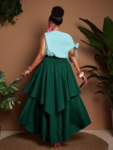Maweii Plus Size Sleeveless Tie-Front Romantic Casual Dress - Green - View 6