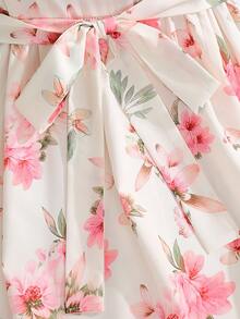 SHEIN Franclia Đầm nữ thanh lịch, lãng mạn, dây mảnh, hở lưng, thắt eo, họa tiết hoa, thích hợp cho kỳ nghỉ hè. - Màu be - Xem 6