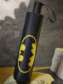 BATMAN X SHEIN 1把印有Logo的黑色UV涂层雨伞，UPF 50+防晒，适合学校、工作、户外活动和日常使用，专为大学生、高中生、男女设计，正义联盟主题，酷炫十足。 - 黑黃色 - 查看 5