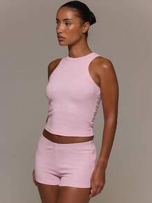 MUSERA ESSENTIALS Ribbed Racer Back Fitted Tank Vest Top Cute Everyday Basics Sexy Daily Spring Summer Essential - Pink - View 3