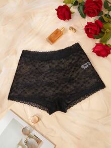 Women's Solid Color Fashionable Sheer Sexy Lace Briefs - Black - View 4