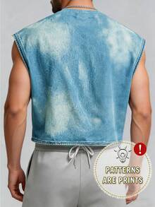 Manfinity Dauomo Summer Casual Sleeveless Top, Men's Breathable Tank Top, Denim Print Pattern Design, Stylish, Suitable For Daily Wear, Outdoor, Sports - Multicolor - View 2