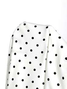 SHEIN LUNE Kemeja Lengan Panjang Kancing Depan Motif Polkadot Kasual Elegan Ukuran Besar untuk Sehari-hari Formal ke Kantor/Perjalanan Musim Gugur - Hitam dan Putih - View 7