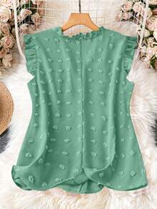 DreamSkyne Plus Size Women V-Neck Ruffle Hem Casual Blouse - Green - View 2