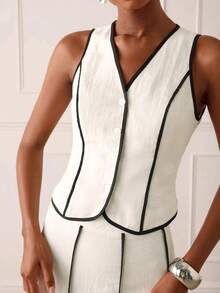 Lilora Women's Elegant Frenchy Black And White Contrast Linen Blouse,High-End Fashion Summer Casual Graceful Top,Office Tea Party Commuting Versatile Dates - Multicolor - View 1