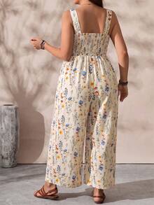 SHEIN LUNE CURVE 大码女式印花方领休闲连体裤 - 黑色 - 查看 2