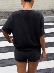 Muchica Setelan 2 Potong Kaos dan Celana Pendek Motif Salju Hitam untuk Wanita - Hitam - View 2