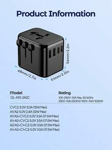 Teckwe Universal Travel Adapter, 2500W 10A International Power Adapter With 2 USB-C & 2 USB-A Ports, All-In-One Worldwide Travel Plug Charger For US, UK, EU, AUS/NZ - one-size - View 6
