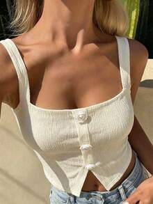 DAZY 女士纯色修身方领休闲度假夏季上衣背心外套 - 白色 - 查看 3