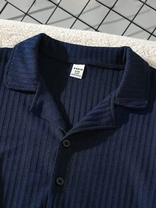 条纹开衫和长裤两件套家居服套装，青少年男童款，靛蓝色 - 藏蓝色 - 查看 4