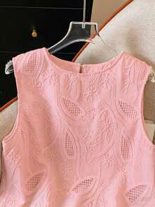 Blusa sin mangas con bordado y ribete de concha blanca para mujer, vacaciones - Rosa - Ver 3