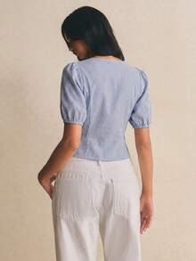 Poéselle Women's Casual Striped Tie-Front Shirt, Summer,Summer Top - Blue and White - View 2